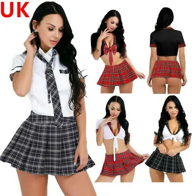 Women's School Girls Costume Outfit Sexy Cosplay Uniform Set Club Fancy Dress • £7.82