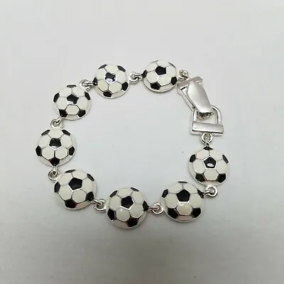 Soccer Ball Silver Tone Enameled Bracelet Magnetic Latch 8  • $15.99