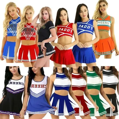 Women's Girls Charming Cheer Leader Uniform Cosplay Costume Crop Top Mini Skirt • £28.79