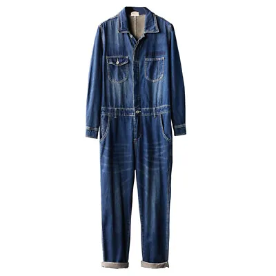 Retro Men Denim Casual Slim Fit Overall Ripped Jumpsuit Jeans Romper Cowboy Pant • $67.20