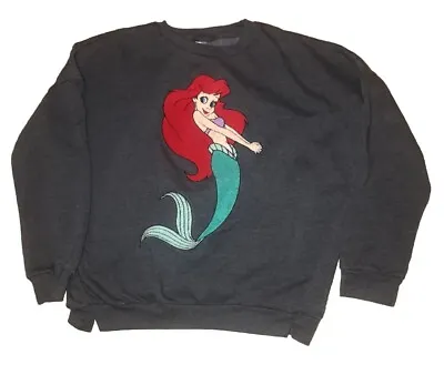 Disney Little Mermaid Ariel Embroidered Needlepoint ￼Gray Sweatshirt Size Large • $22