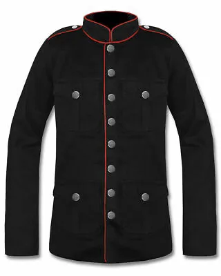 Mens Goth Steampunk Army Officer Pea Coat Military Jacket Black Red Handmade • $29.99
