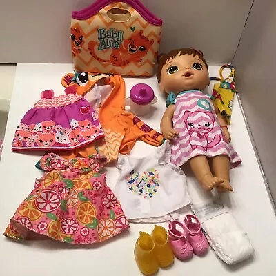 Baby Alive Doll 2015 Mattel Lot Clothes Sippy Cup Shoes Bag Diaper Accessory Lot • $42