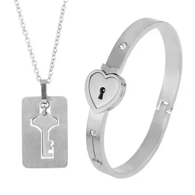Titanium Steel Couple Love Lock Set: Bracelet Key And Necklace Ensemble • $22.05