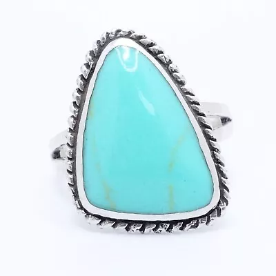 Sterling Silver Vintage Asymmetrical Turquoise Gemstone Navajo Style Ring 9.75 • $19.99