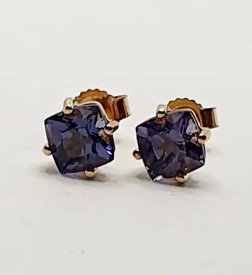 9ct Stud Cushion Iolite Claws Set Earrings 9ct Yellow Gold  • £65