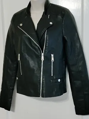 Vero Moda Black Faux Leather Moto Biker Jacket Womens Size XS • $28