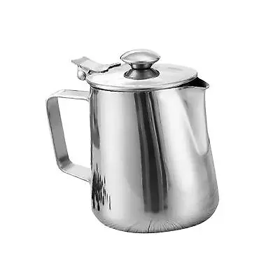 Stainless Steel  Latte Milk Frothing Jug With Lid • £13.39