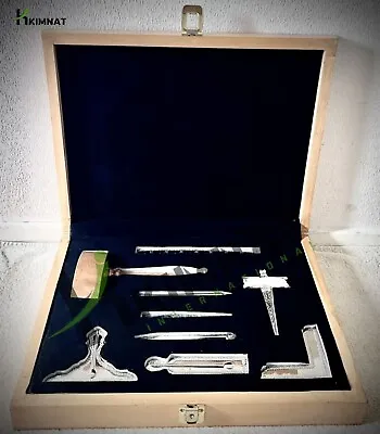 MASONIC REGALIA SILVER WORKING TOOLS SET WITH WOODEN BOX NEW Lodge Working Tools • $270