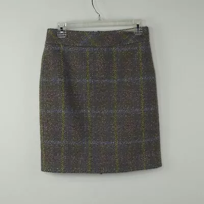 J. Crew Wool Plaid Tweed Pencil Purple Brown Sunnie Skirt Sz 2 Lined  #31935 • $19.50