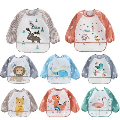 Long Sleeve Waterproof Apron Bib Baby Toddler Feeding Weaning Painting Burp Kids • £3.75