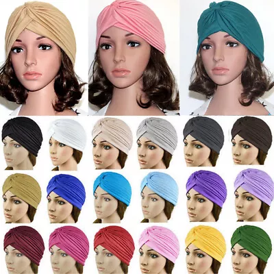 Women Men Stretchy Turban Head Wrap Band Chemo Bandana Hijab Pleated Indian Ca ` • $3.44