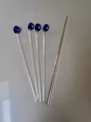 Vintage Glass Lot 4 Blue Cocktail Drink Stir Swizzle Sticks Plus One Swizzle • $8.50