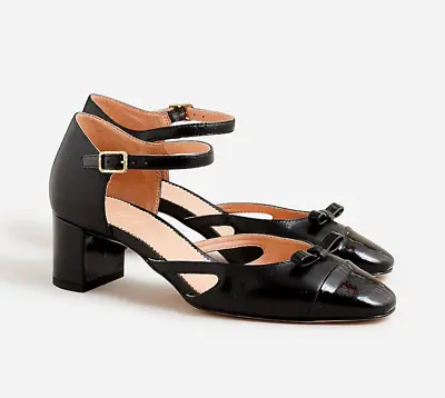 J.Crew $268 Millie Ankle Strap Cutout Heels In Leather Size 9 BT873 Black • $140