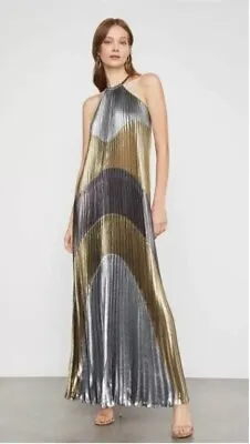 BCBG MAX AZRIA Metallic Color-block Pleated Maxi Stunning Dress • $215