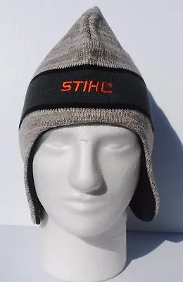 STIHL  Beanie Hat With Ear Flaps Cap  Grey / Tan  W Green And  Orange  • $19.99