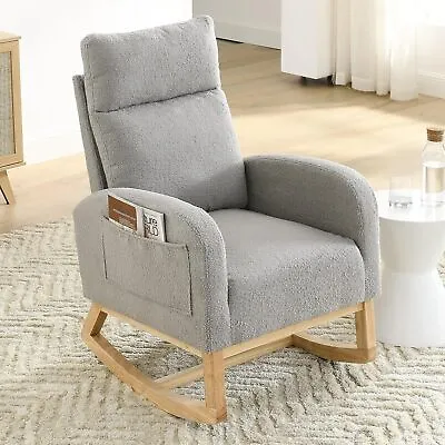 Modern Nursery Rocking Chair Teddy Upholstered Glider Chair With High Back Side • $241.48