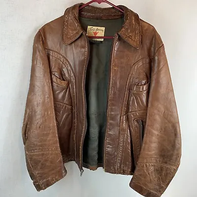 Vintage Field And Stream Leather Jacket Brown Size 42 Bomber Jacket • $99.99