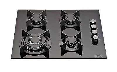 £214.98 • Buy MILLAR GH6041XEB 4 Burner Built-in 60cm Black Gas Glass Hob Wok Burner