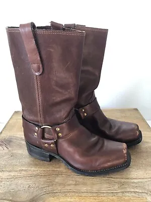 SEARS HARNESS VTG Brown Leather Motorcycle Biker Boots Square Toe Size 9 EE • $79.95