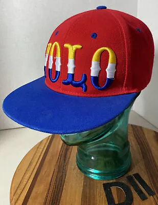 $10.99 • Buy Red/blue Yolo You Only Live Once Hat Embroidered Snapback Adjustable Euc!! D11