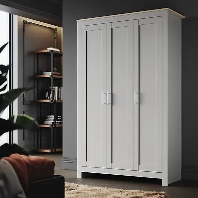 £221.83 • Buy 3 Door Wardrobe Matt Gloss Grey Storage With Shelves Rail Bedroom Furniture