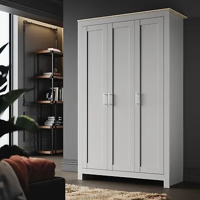 3 Door Wardrobe Matte Grey Storage Cupboard With Shelves Rail Bedroom Furniture • £192.68