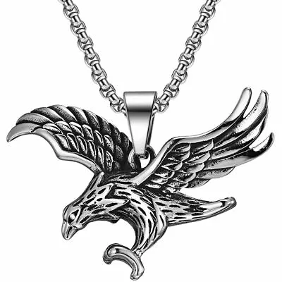 Men's Stainless Steel Large Eagle Pendant Necklace • $12.98