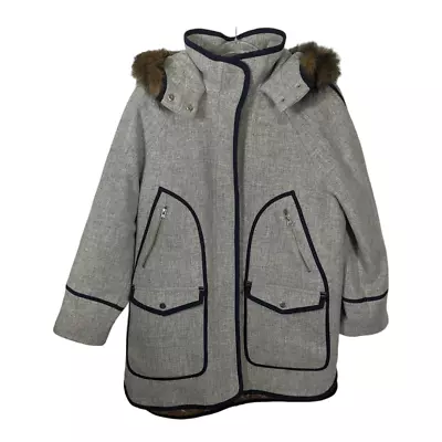 J. Crew Summit Parka Italian Stadium Cloth Wool Coat Gray Blue Trim NWOT Size 6 • $125