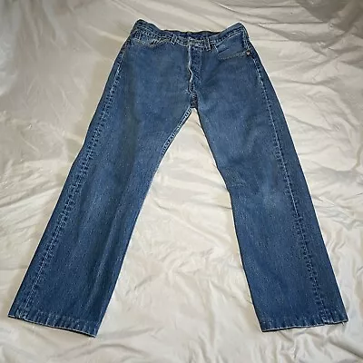 Vintage Levis 501 Button Fly Blue Denim Jeans Men 33X30 Straight Leg Made USA • $25