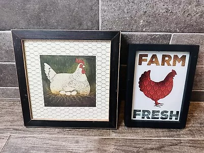 Vintage Warren Kimble Chicken Hen Print Framed Folk Art Country Farmhouse Decor • $29.99