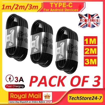 £4.49 • Buy Type C Fast Charger Phone Cable USB-C Lead For Samsung S8 S9 S10+ S20+ 3 Pack