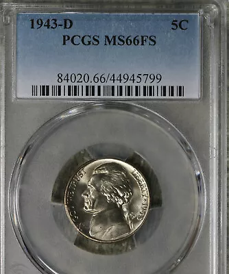 Beautiful GEM+ 1943-D Jefferson Nickel - PCGS MS66FS!   26 Coins Available. • $34