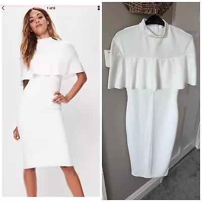 Missguided Uk 8 White Bodycon High Neck Midi Dress • £0.99