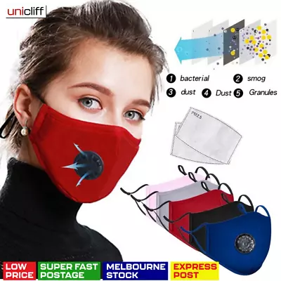 Adults Washable Reusable Cotton Fabric Respirator Face Mask With Valves Filters • $2.95