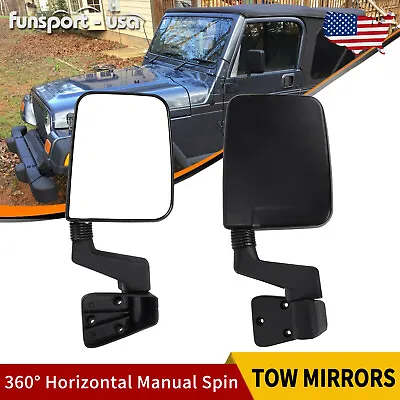 Pair Manual Passenger + Driver Side Tow Mirrors For 1987-2002 Jeep Wrangler • $37.29