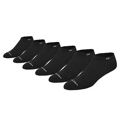 Mens Calvin Klein 6- Pack CK Solid Cushioned No-Show Black One Size Socks 8.5-13 • $18.99