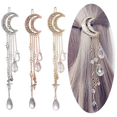 Moon Crystal Rhinestone Beads Dangle Hairpin Hair Clip Women Bridal Jewelry New • $2.45