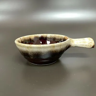 Monmouth Maple Leaf Brown Pottery Drip Glaze Handled Soup Bowl USA • $9.99
