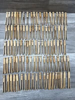 Lot Of 100 Vtg Round Wooden Clothes Pins Flat Top For Clothes Crafts Decor • $18.99