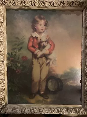 Jane Freeman Print Master Simpson Boy & Puppy Ornate Antique Wood & Gesso Frame • $40