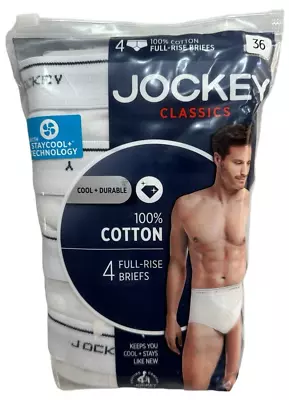 Mens Jockey Classic Full Rise White Cotton Briefs Underwear 4 Pair Size 36 NIP • $22.99