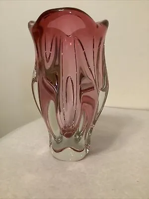 Mcm 60s Cranberry To Clear Josef Hospodka Czech Bohemian Art Glass Vase 1.26kg • £18.50