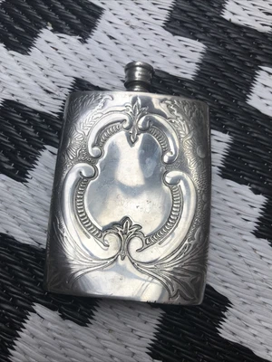 £17.50 • Buy Vintage Detailed 3oz Silver Pewter Hip Flask, Sheffield, England Poppy Design
