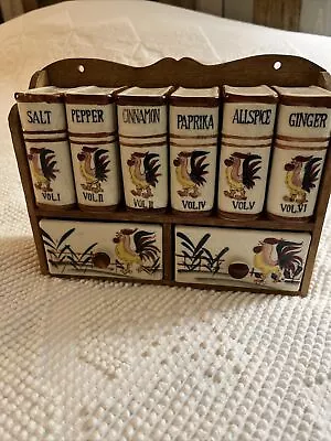 GNCO Wall Mount Spice Rack. Six Spice Holders And Two Drawers With Roosters. • $10