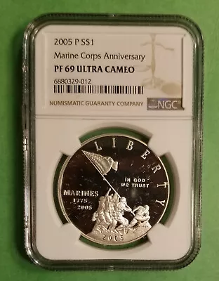 2005 P Marine Corps NGC PF69 Ultra Cameo S$1 Proof Silver Dollar UC • $67.50