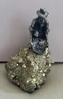 Vintage  Mining Scene Pewter Miner On Pyrite Cluster Of Fools Gold Figurine 12oz • $26