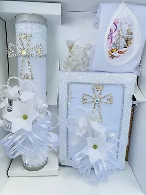 Silver First Communion Candle Set Girl Gift Vela Primera Comunion Niña ENGLISH • $36.99