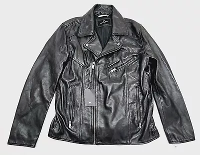 Andrew Marc Mens Medium M Black Leather Moto Motorcycle Biker Jacket • $199.99