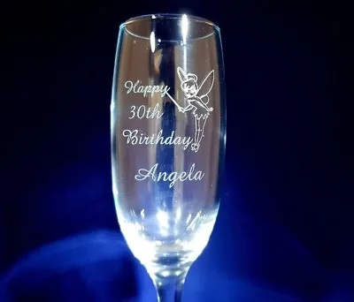 Personalised Champagne Flute Tinkerbell Fairy 40th 18th 21st 30th Birthday Gift • £10.39